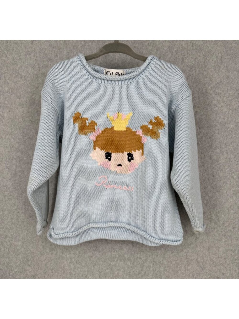 Lil Pals Girls Crew Neck Knit Sweater Size 3T Blue Princess Embroidered Classic